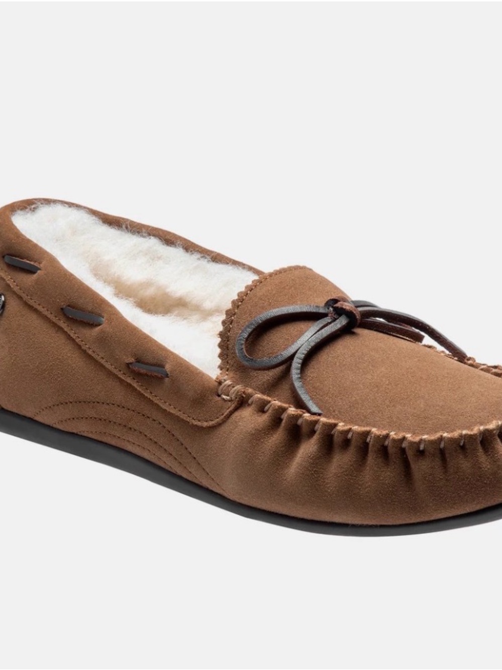 Brand New Abeo “Vancouver” Women’s Brown Suede Shearling-Lined Moccasin Slipper